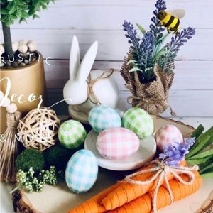 🐣 Easter Eggs Pastel Gingham Check Plaid Vase Bowl Filler Decor